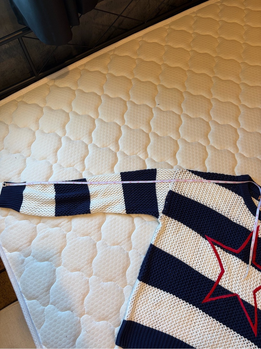 JOLLIDAY Striped  Navy & Cream Crewneck Sweater with Red Star - women - Picture 7 of 7